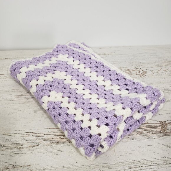 Purple & White Crocheted Baby Blanket  26" square - super soft - Picture 3 of 3